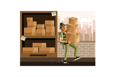 Man Carrying Boxes In Warehouse