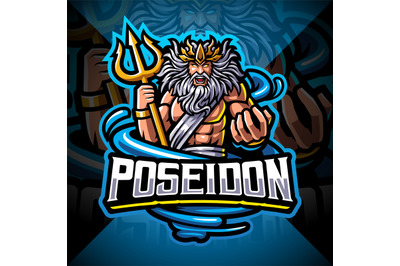 Poseidon esport mascot logo design with trident weapon