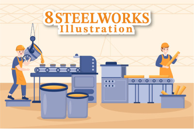 8 Steelworks and Hot Steel Pouring Illustration