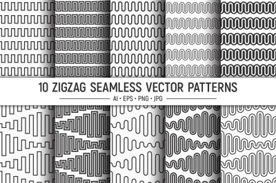 10 zig zag stripes seamless vector patterns
