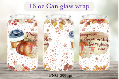 Fall quote Glass Can sublimation Libbey Can Glass Full Wrap