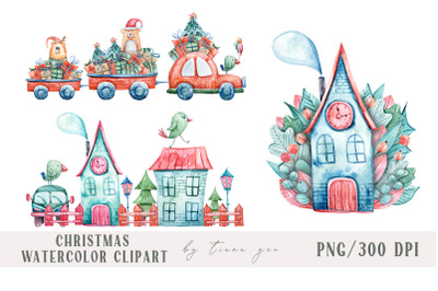 Watercolor Christmas clipart BUNDLE sublimation- 3 png files