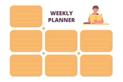 School weekly planner. Page for planning week for kids and adults with