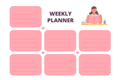 Weekly planner printable template. Empty planning week page for kids a