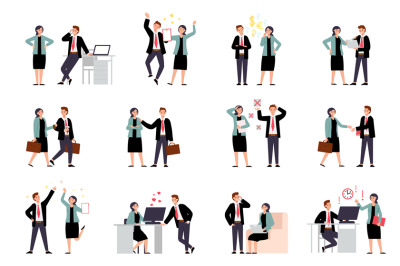 Office characters business collaboration. Time management scenes with