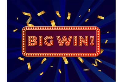 Winner retro banner with light bulb frame and text big win. Award cele