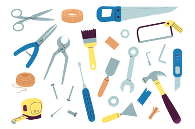 Repair tools. Construction tool for renovation home or build. Doodle w