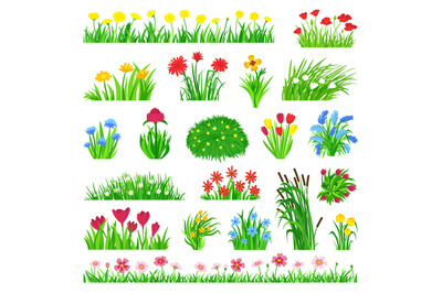 Spring flowers on meadow. Springtime, green grass and wild flower bouq