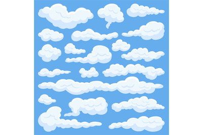 Isolated white cartoon cloud. Aerial clouds in blue sky&2C; game or anima