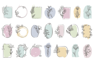 Floral frames design. Graphic hand drawn botanical wreath with flowers