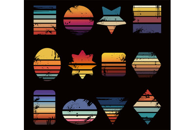 Summer retro striped sunset prints collection. Surf logo basic grunge