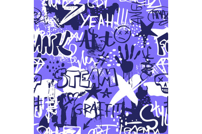 Graffiti abstract seamless pattern. Teenager graphics style print, col