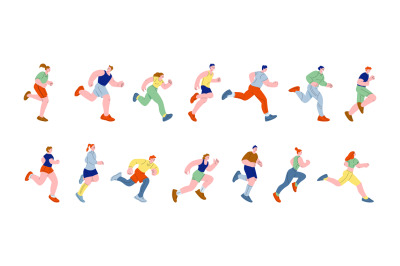 Runner characters. Teen moving, running cartoon athletes. Activities a