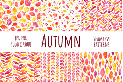 Autumn seamless patterns. Watercolor.