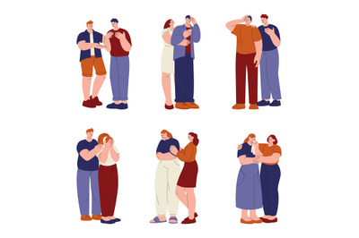 Support hugging. Colleagues hug, friendly parents and friends. Cuddlin