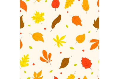 Autumn leaf vector seamless pattern. Flat falling orange yellow red le