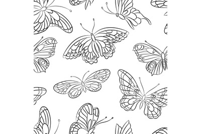 Butterfly seamless pattern. Decorative butterflies with lace wings. Bl