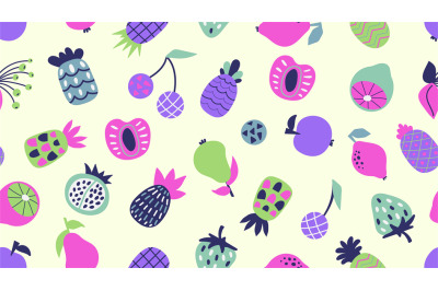 Crazy neon fruits seamless pattern. Fruit and berry texture, bright fr