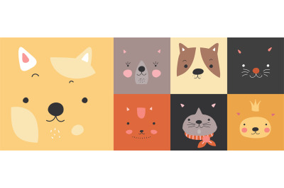 Cute animals decorative prints. Cats or kittens faces for kids&2C; scandi