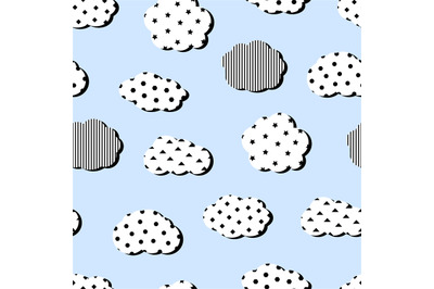 Decorative pop art clouds texture. Vector seamless pattern white cloud