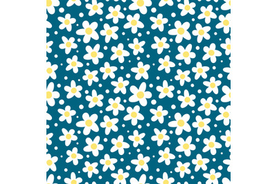 Doodle abstract chamomile flowers seamless pattern. Spring summer simp