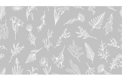 Doodle wild flowers seamless pattern. Decorative floral print, hand dr