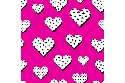 Heart textured polka dot and stars. Pop art style seamless pattern. De