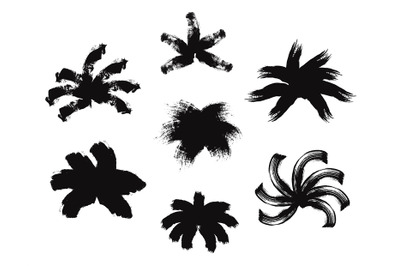 Ink abstract palm foliage. Grunge brushes black bushes, isolated hand