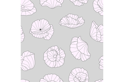 Line flowers seamless pattern. Botanical art background, fabric romant