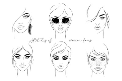 Sketches of women faces.