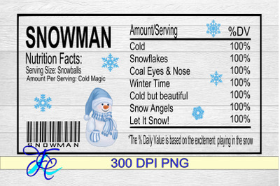 Snowman Nutrition Label Blue