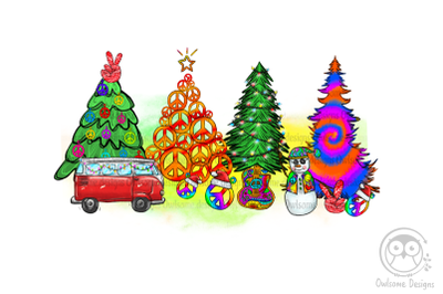 Hippie Peace Christmas Tree PNG Sublimation Design