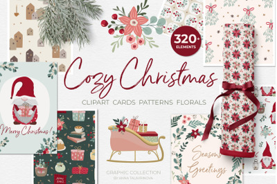 Cozy Christmas pattern and clipart