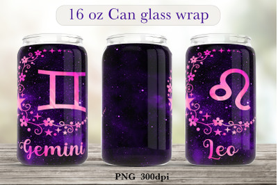 Zodiac sign glass can wrap Astrology sublimation png design