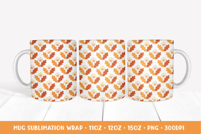 Fall Mug Wrap Sublimation. Autumn Oak Leaves Mug Wrap Design