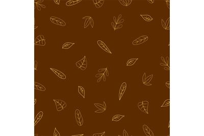 Outline leaves seamless pattern. Yellow line autumn forest falling lea