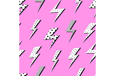 Pop art lightning seamless pattern. Decorative flashlight, trendy ligh