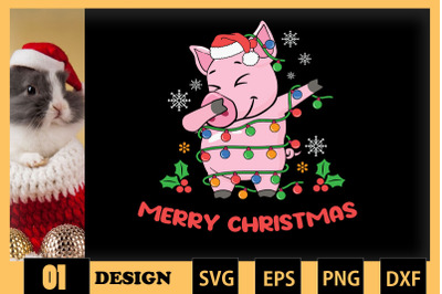 Dabbing Pig Christmas Lights SVG