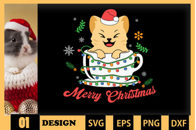 Cute Cat in a cup Christmas Lighs SVG