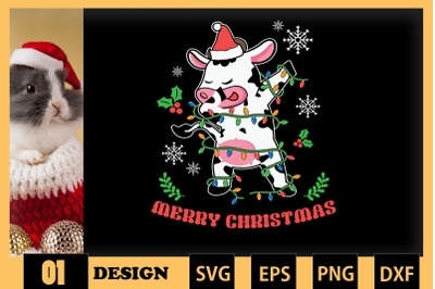 Dabbing Cow Christmas Lights SVG