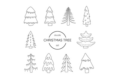 Set of Christmas trees in doodle style