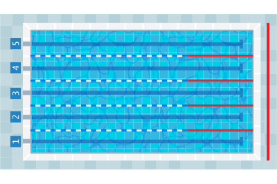 Swimming pool. Sport competition swim deep bath lanes top view, cartoo