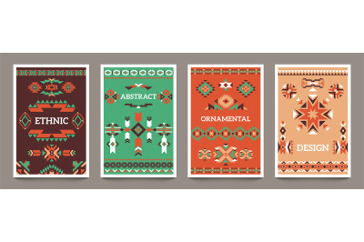 Aztec geometric posters. Ethnic mexican tribe ornament, ancient indian