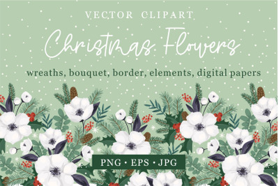 Christmas Flowers. Vector clipart