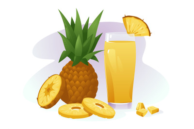 Pineapple drink. Natural fresh delicious juice cocktail, glass of trop