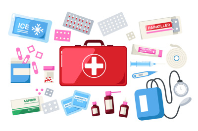 First aid kit. Medical emergency bag with medicine and tools&2C; doctor p