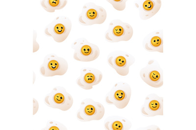 Cartoon eggs pattern. Seamless print of fried egg, healthy cooked brea