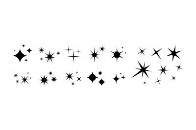 Stars sparkle compositions. Shine black stars stencil&2C; isolated divers