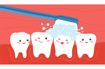 Teeth hygiene. Comic shiny dental paste, smiling tooth. Orthodontic hu