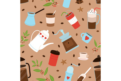 Coffee seamless pattern. Hygge breakfast element, coffee shop restaura